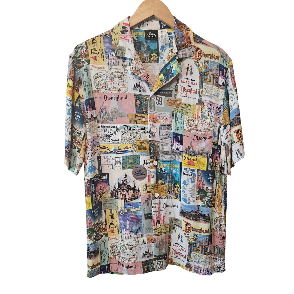 Disney 100th Anniversary Disneyland Vintage Map Ticket Print Shirt Men's Medium